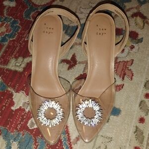 A New Day Women's Tan and Clear Embellished Heels